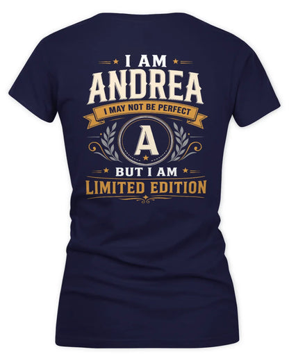 ANDREA KT88-V9 - Personalized “I Am NAME I May Not Be Perfect, But I Am Limited Edition” - Women's V-Neck T-Shirt - Navy