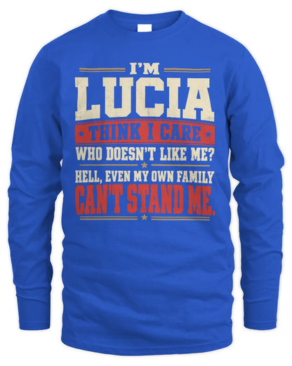 LUCIA-KTL06-H009 I’m [NAME] – Think I Care? Personalized Funny T-Shirt - Men's Long Sleeved T-Shirt - Royal