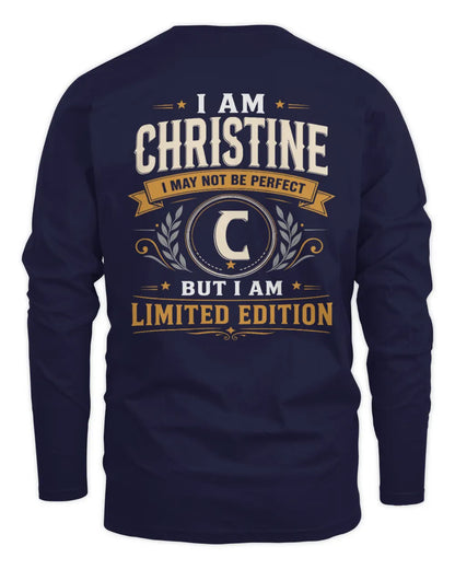 CHRISTINE KT88-V9 - Personalized “I Am NAME I May Not Be Perfect, But I Am Limited Edition” - Men's Long Sleeved T-Shirt - Navy