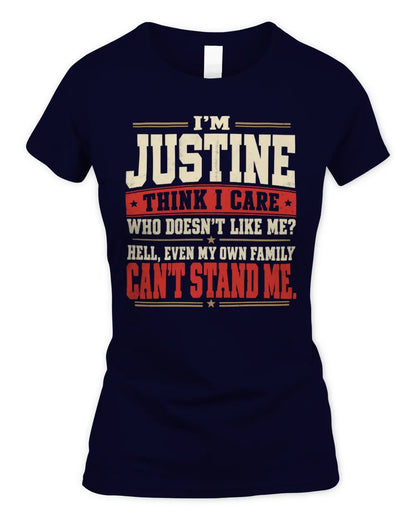 JUSTINE-KTL06-H009 I’m [NAME] – Think I Care? Personalized Funny T-Shirt - Women's Standard T-Shirt - Navy