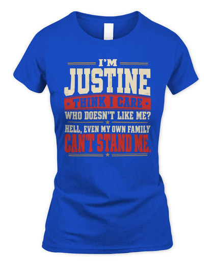 JUSTINE-KTL06-H009 I’m [NAME] – Think I Care? Personalized Funny T-Shirt - Women's Standard T-Shirt - Royal