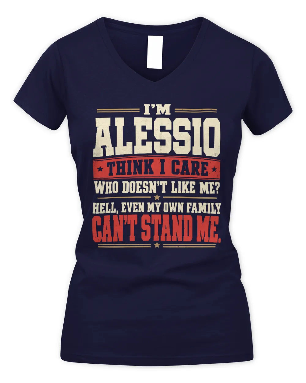 ALESSIO-KTL06-H009 I’m [NAME] – Think I Care? Personalized Funny T-Shirt - Women's V-Neck T-Shirt - Navy