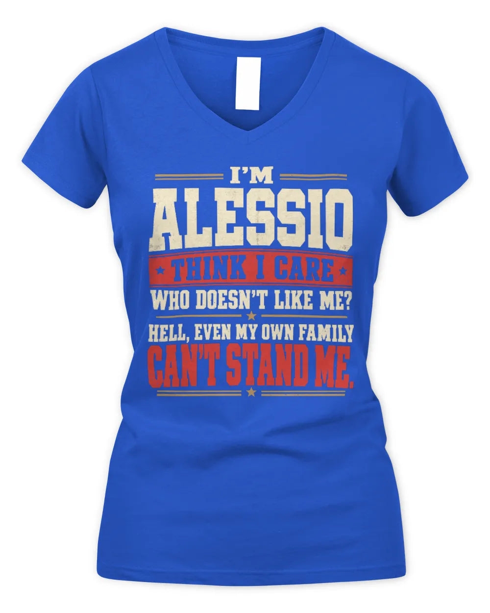 ALESSIO-KTL06-H009 I’m [NAME] – Think I Care? Personalized Funny T-Shirt - Women's V-Neck T-Shirt - Royal