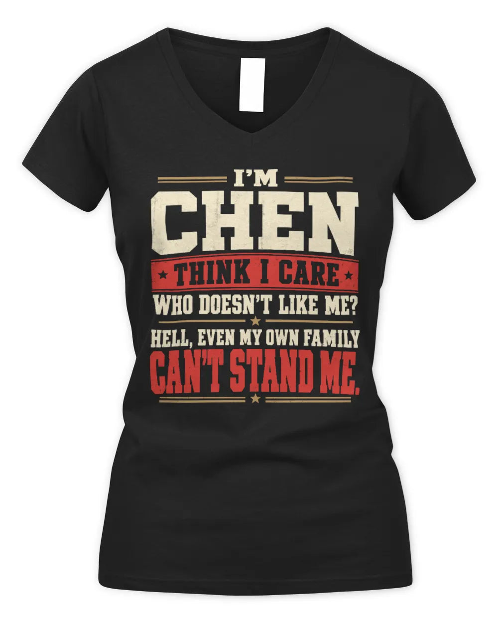 CHEN-KTL06-H009 I’m [NAME] – Think I Care? Personalized Funny T-Shirt - Women's V-Neck T-Shirt - Black