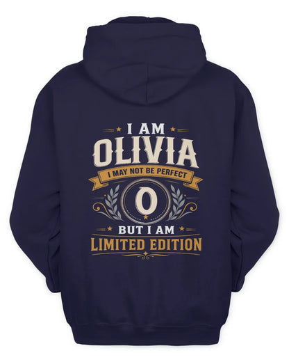 OLIVIA KT88-V9 - Personalized “I Am NAME I May Not Be Perfect, But I Am Limited Edition” - Unisex Hoodie - Navy