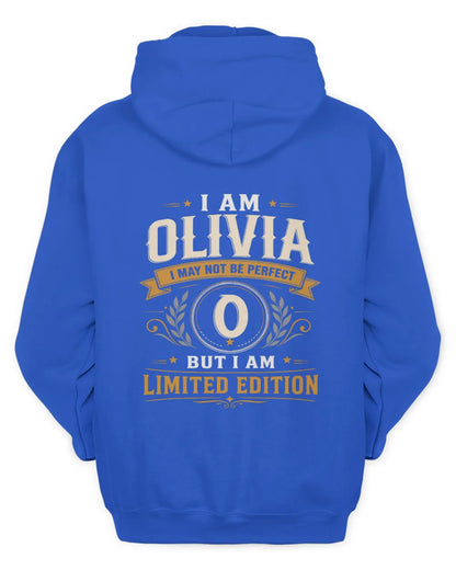 OLIVIA KT88-V9 - Personalized “I Am NAME I May Not Be Perfect, But I Am Limited Edition” - Unisex Hoodie - Royal