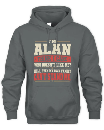 ALAN-KTL06-H009 I’m [NAME] – Think I Care? Personalized Funny T-Shirt - Unisex Hoodie - Charcoal