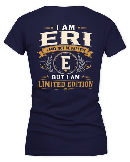 ERI KT88-V9 - Personalized “I Am NAME I May Not Be Perfect, But I Am Limited Edition” - Women's V-Neck T-Shirt - Navy