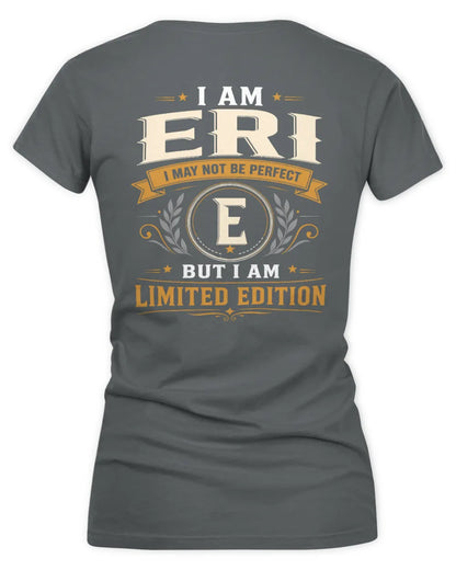 ERI KT88-V9 - Personalized “I Am NAME I May Not Be Perfect, But I Am Limited Edition” - Women's V-Neck T-Shirt - Charcoal