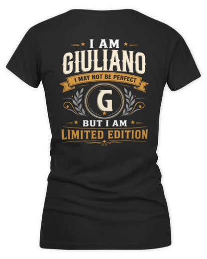 GIULIANO KT88-V9 - Personalized “I Am NAME I May Not Be Perfect, But I Am Limited Edition” - Women's V-Neck T-Shirt - Black