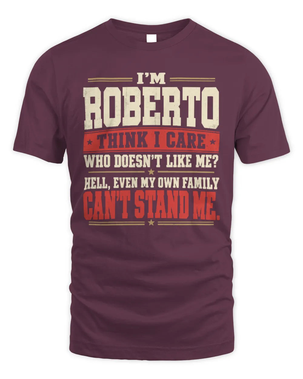 ROBERTO-KTL06-H009 I’m [NAME] – Think I Care? Personalized Funny T-Shirt - Unisex Standard T-Shirt - Maroon