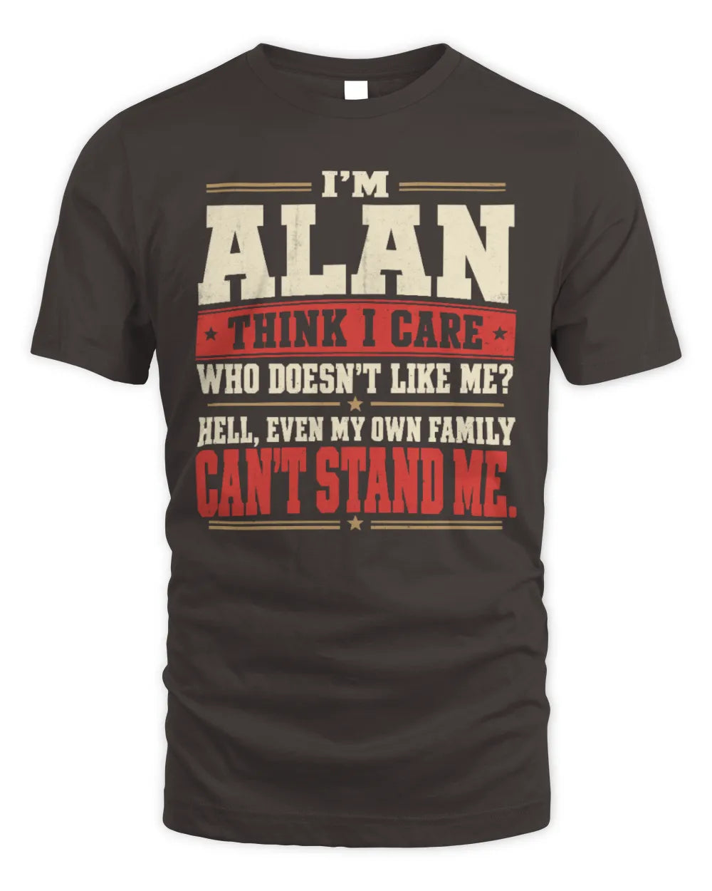 ALAN-KTL06-H009 I’m [NAME] – Think I Care? Personalized Funny T-Shirt - Unisex Standard T-Shirt - Dark Chocolate