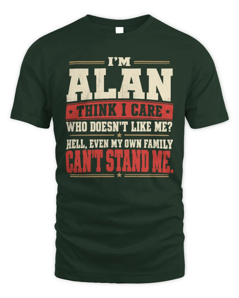 ALAN-KTL06-H009 I’m [NAME] – Think I Care? Personalized Funny T-Shirt - Unisex Standard T-Shirt - Forest Green
