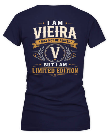 VIEIRA KT88-V9 - Personalized “I Am NAME I May Not Be Perfect, But I Am Limited Edition” - Women's V-Neck T-Shirt - Navy