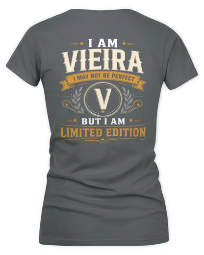 VIEIRA KT88-V9 - Personalized “I Am NAME I May Not Be Perfect, But I Am Limited Edition” - Women's V-Neck T-Shirt - Charcoal