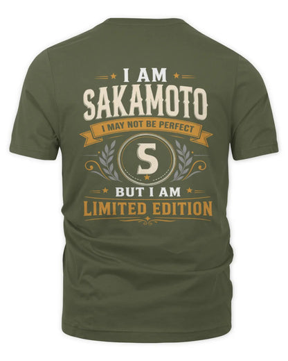 SAKAMOTO KT88-V9 - Personalized “I Am NAME I May Not Be Perfect, But I Am Limited Edition” - Unisex Premium T-Shirt - Military Green