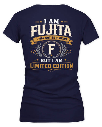 FUJITA KT88-V9 - Personalized “I Am NAME I May Not Be Perfect, But I Am Limited Edition” - Women's V-Neck T-Shirt - Navy