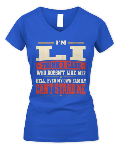 LI-KTL06-H009 I’m [NAME] – Think I Care? Personalized Funny T-Shirt - Women's V-Neck T-Shirt - Royal