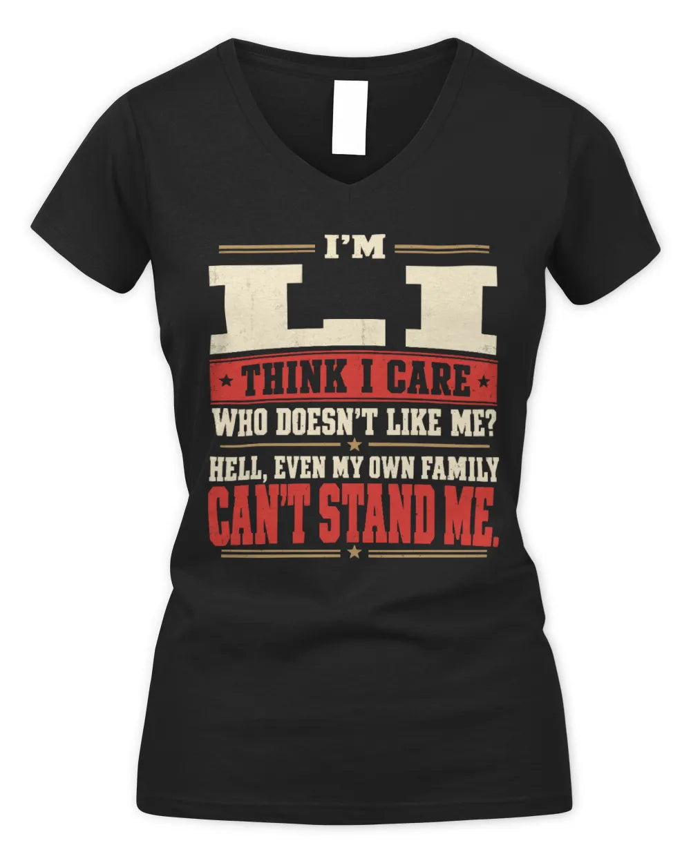 LI-KTL06-H009 I’m [NAME] – Think I Care? Personalized Funny T-Shirt - Women's V-Neck T-Shirt - Black