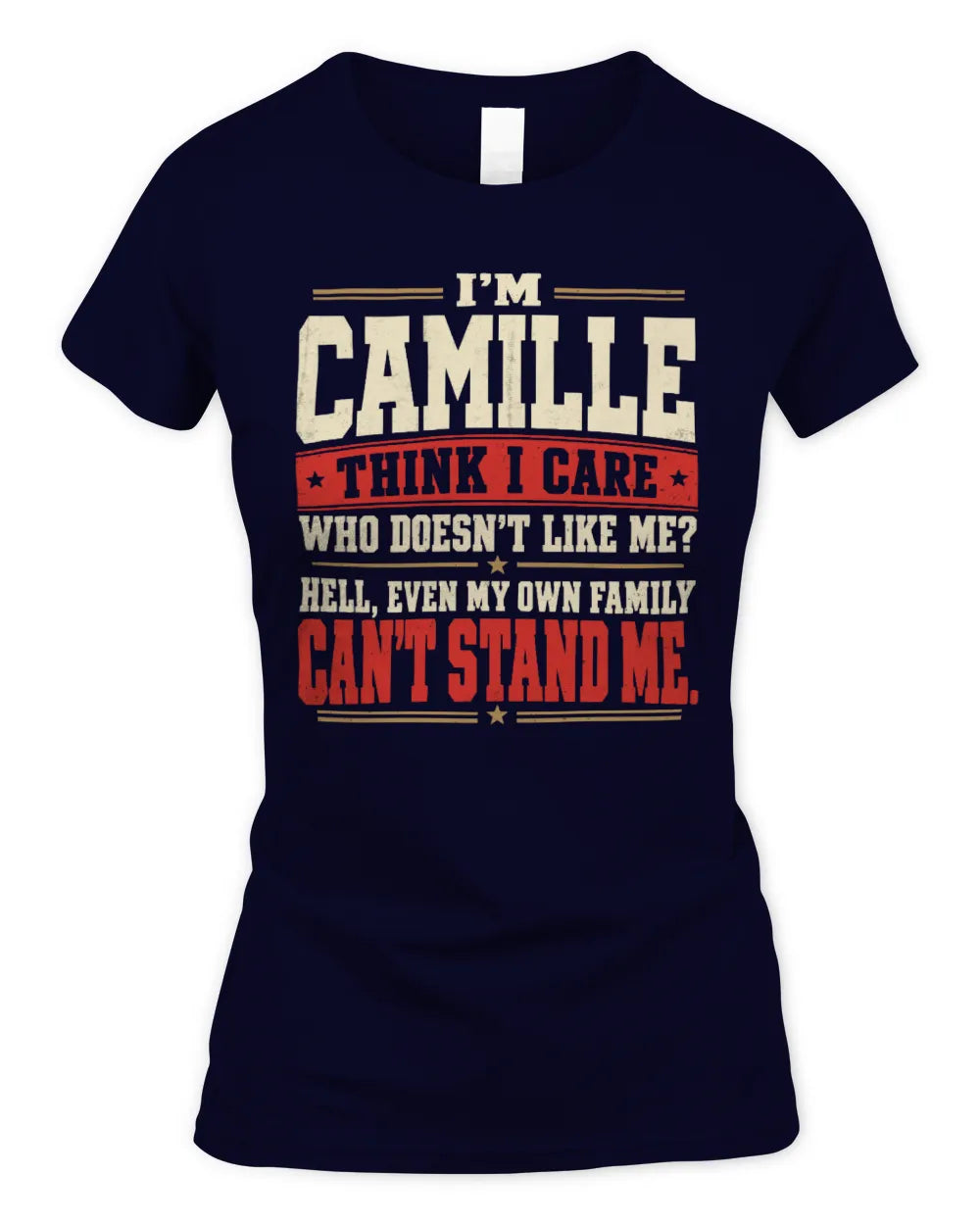 CAMILLE-KTL06-H009 I’m [NAME] – Think I Care? Personalized Funny T-Shirt - Women's Standard T-Shirt - Navy