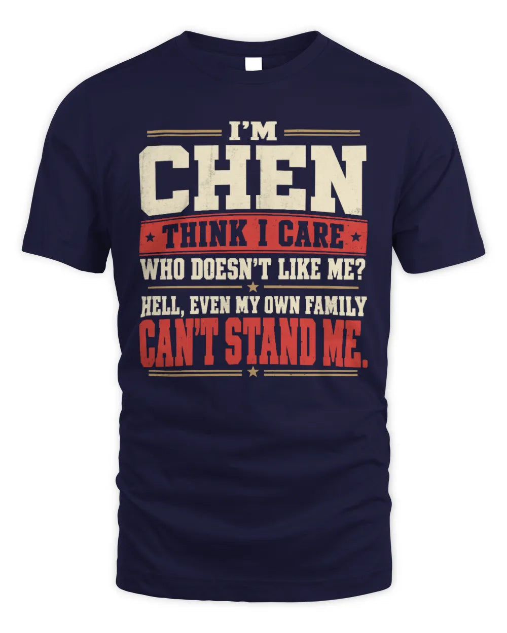 CHEN-KTL06-H009 I’m [NAME] – Think I Care? Personalized Funny T-Shirt - Unisex Standard T-Shirt - Navy
