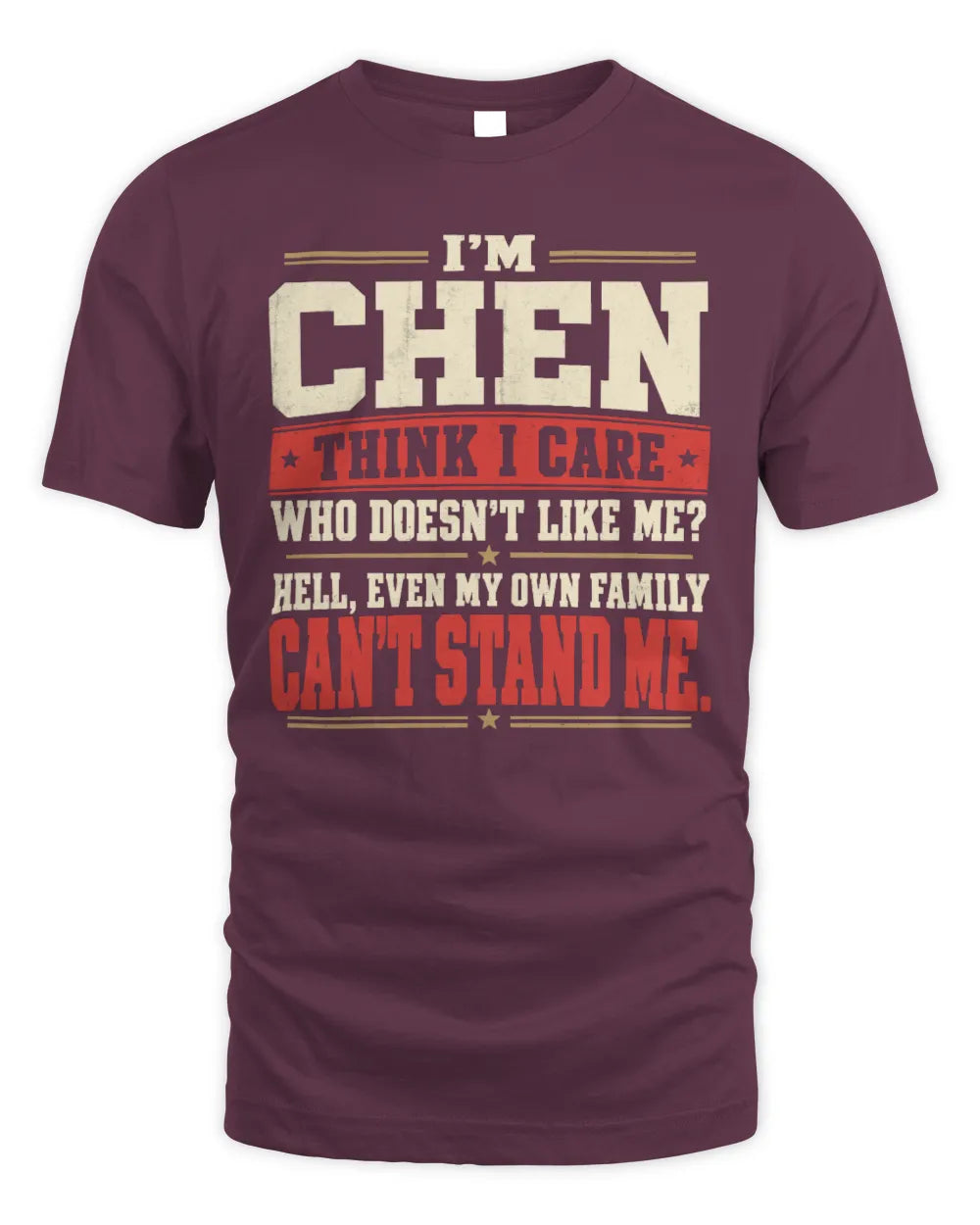CHEN-KTL06-H009 I’m [NAME] – Think I Care? Personalized Funny T-Shirt - Unisex Standard T-Shirt - Maroon