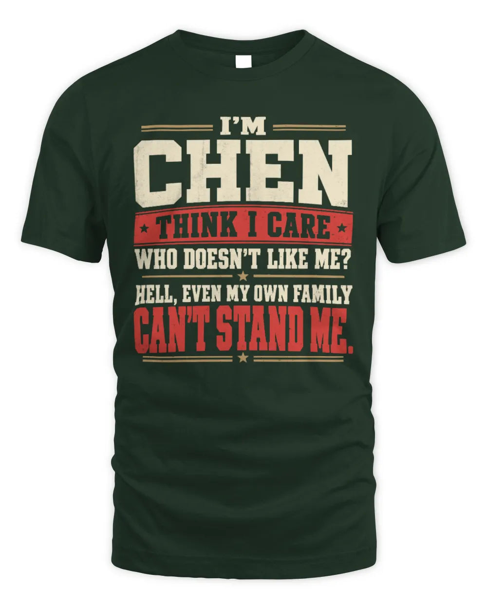 CHEN-KTL06-H009 I’m [NAME] – Think I Care? Personalized Funny T-Shirt - Unisex Standard T-Shirt - Forest Green