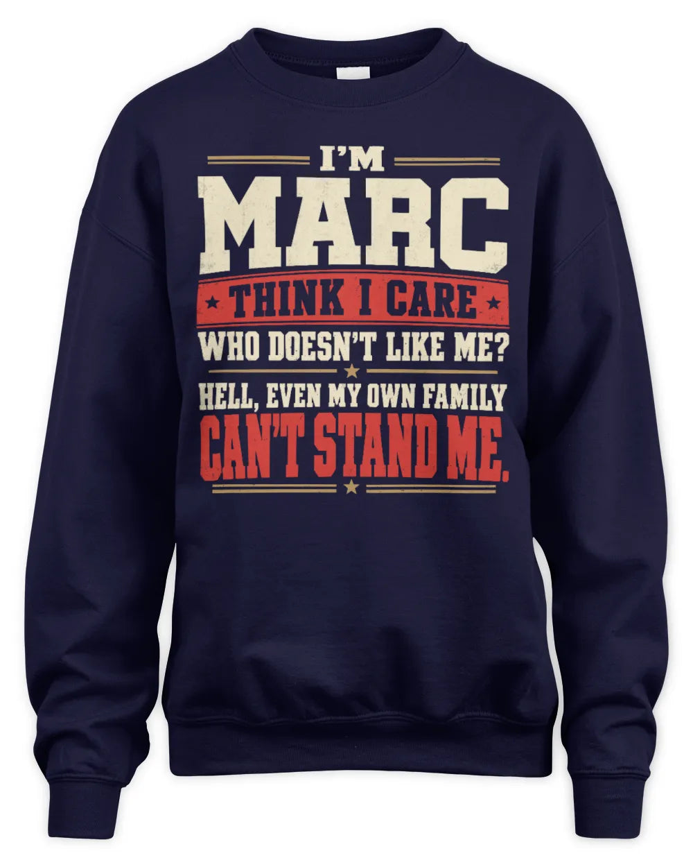 MARC-KTL06-H009 I’m [NAME] – Think I Care? Personalized Funny T-Shirt - Unisex Sweatshirt - Navy
