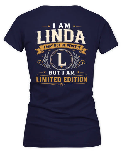 LINDA KT88-V9 - Personalized “I Am NAME I May Not Be Perfect, But I Am Limited Edition” - Women's V-Neck T-Shirt - Navy