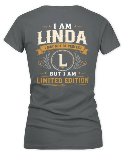 LINDA KT88-V9 - Personalized “I Am NAME I May Not Be Perfect, But I Am Limited Edition” - Women's V-Neck T-Shirt - Charcoal