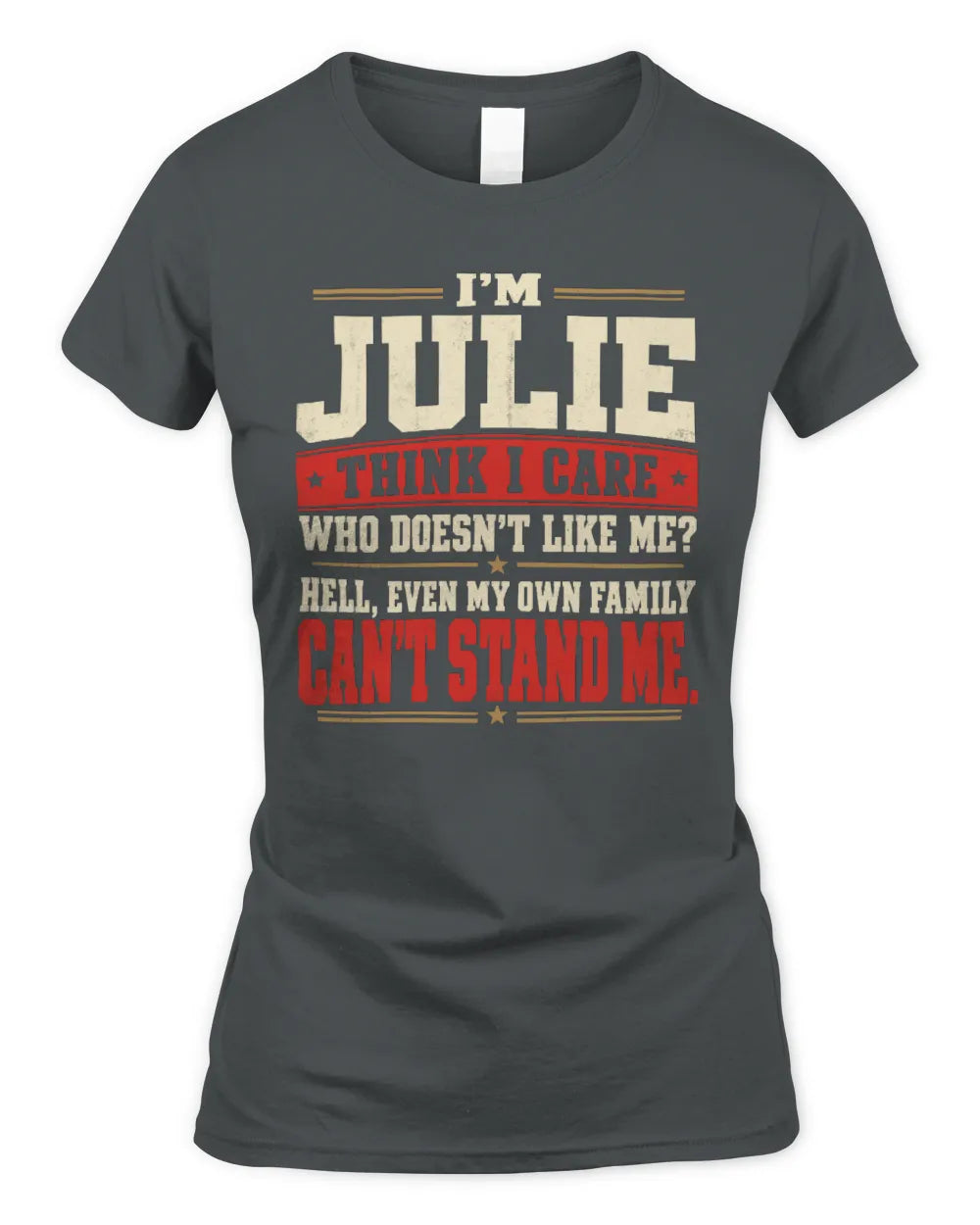 JULIE-KTL06-H009 I’m [NAME] – Think I Care? Personalized Funny T-Shirt - Women's Standard T-Shirt - Charcoal