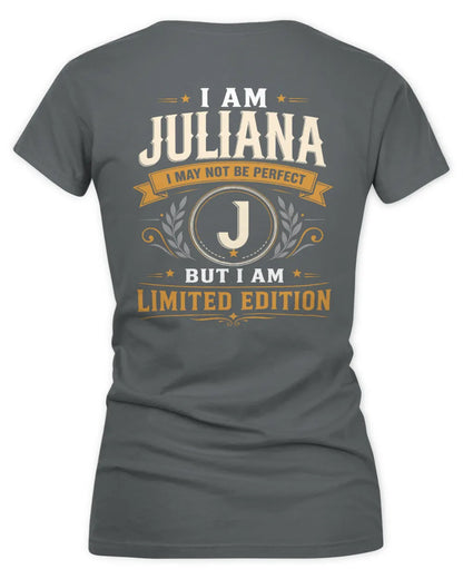 JULIANA KT88-V9 - Personalized “I Am NAME I May Not Be Perfect, But I Am Limited Edition” - Women's V-Neck T-Shirt - Charcoal