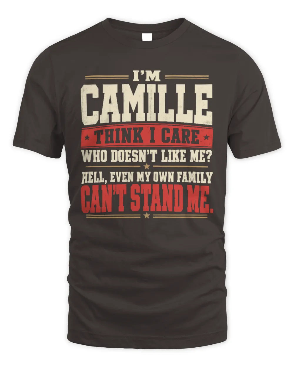 CAMILLE-KTL06-H009 I’m [NAME] – Think I Care? Personalized Funny T-Shirt - Unisex Standard T-Shirt - Dark Chocolate
