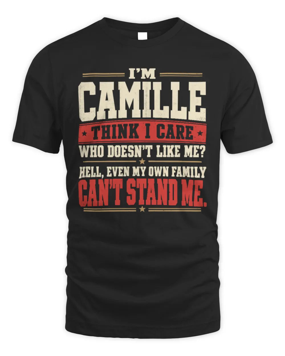 CAMILLE-KTL06-H009 I’m [NAME] – Think I Care? Personalized Funny T-Shirt - Unisex Standard T-Shirt - Black