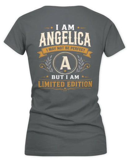 ANGELICA KT88-V9 - Personalized “I Am NAME I May Not Be Perfect, But I Am Limited Edition” - Women's V-Neck T-Shirt - Charcoal