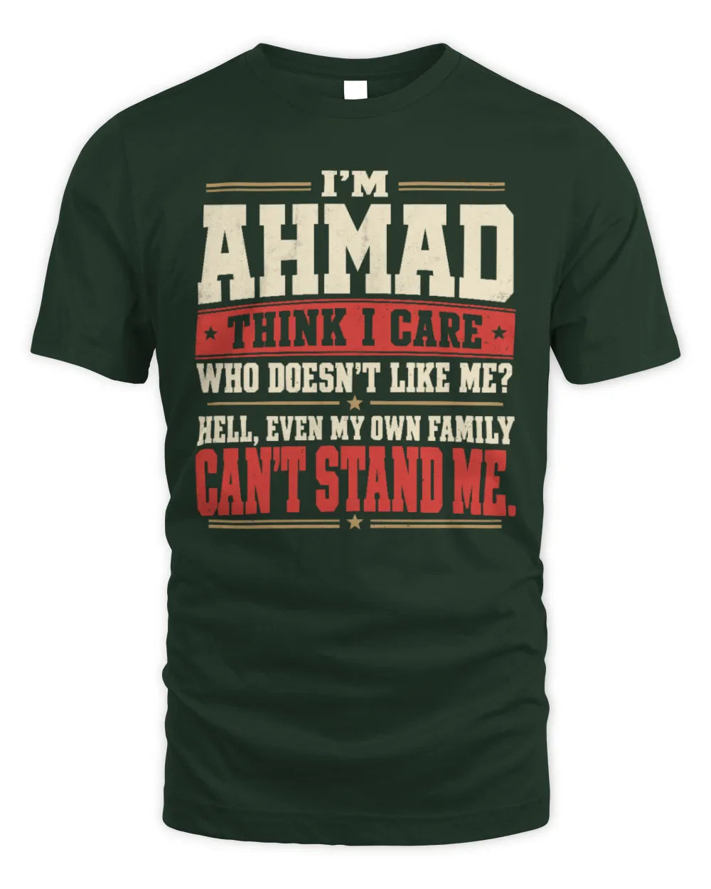 AHMAD-KTL06-H009 I’m [NAME] – Think I Care? Personalized Funny T-Shirt - Unisex Standard T-Shirt - Forest Green