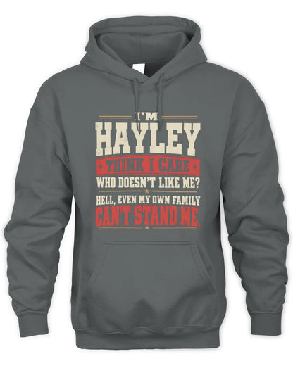 HAYLEY-KTL06-H009 I’m [NAME] – Think I Care? Personalized Funny T-Shirt - Unisex Hoodie - Charcoal