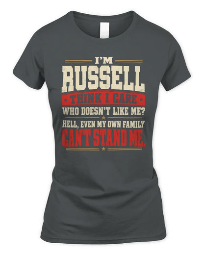 RUSSELL-KTL06-H009 I’m [NAME] – Think I Care? Personalized Funny T-Shirt - Women's Standard T-Shirt - Charcoal