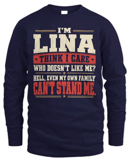 LINA-KTL06-H009 I’m [NAME] – Think I Care? Personalized Funny T-Shirt - Men's Long Sleeved T-Shirt - Navy