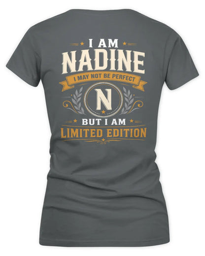 NADINE KT88-V9 - Personalized “I Am NAME I May Not Be Perfect, But I Am Limited Edition” - Women's V-Neck T-Shirt - Charcoal