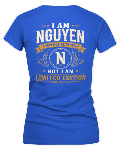 NGUYEN KT88-V9 - Personalized “I Am NAME I May Not Be Perfect, But I Am Limited Edition” - Women's V-Neck T-Shirt - Royal