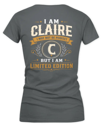 CLAIRE KT88-V9 - Personalized “I Am NAME I May Not Be Perfect, But I Am Limited Edition” - Women's V-Neck T-Shirt - Charcoal
