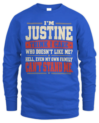 JUSTINE-KTL06-H009 I’m [NAME] – Think I Care? Personalized Funny T-Shirt - Men's Long Sleeved T-Shirt - Royal