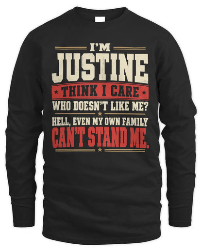 JUSTINE-KTL06-H009 I’m [NAME] – Think I Care? Personalized Funny T-Shirt - Men's Long Sleeved T-Shirt - Black
