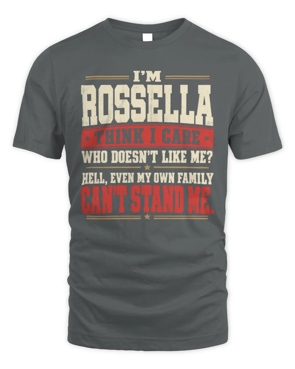 ROSSELLA-KTL06-H009 I’m [NAME] – Think I Care? Personalized Funny T-Shirt - Unisex Standard T-Shirt - Charcoal