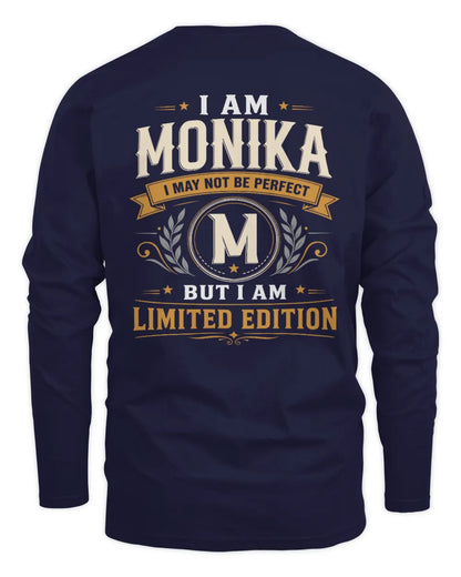 MONIKA KT88-V9 - Personalized “I Am NAME I May Not Be Perfect, But I Am Limited Edition” - Men's Long Sleeved T-Shirt - Navy