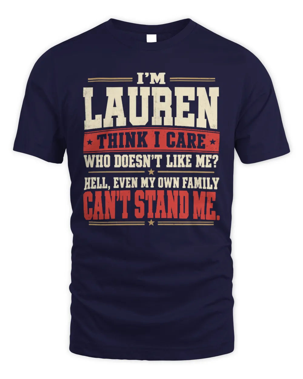 LAUREN-KTL06-H009 I’m [NAME] – Think I Care? Personalized Funny T-Shirt - Unisex Standard T-Shirt - Navy