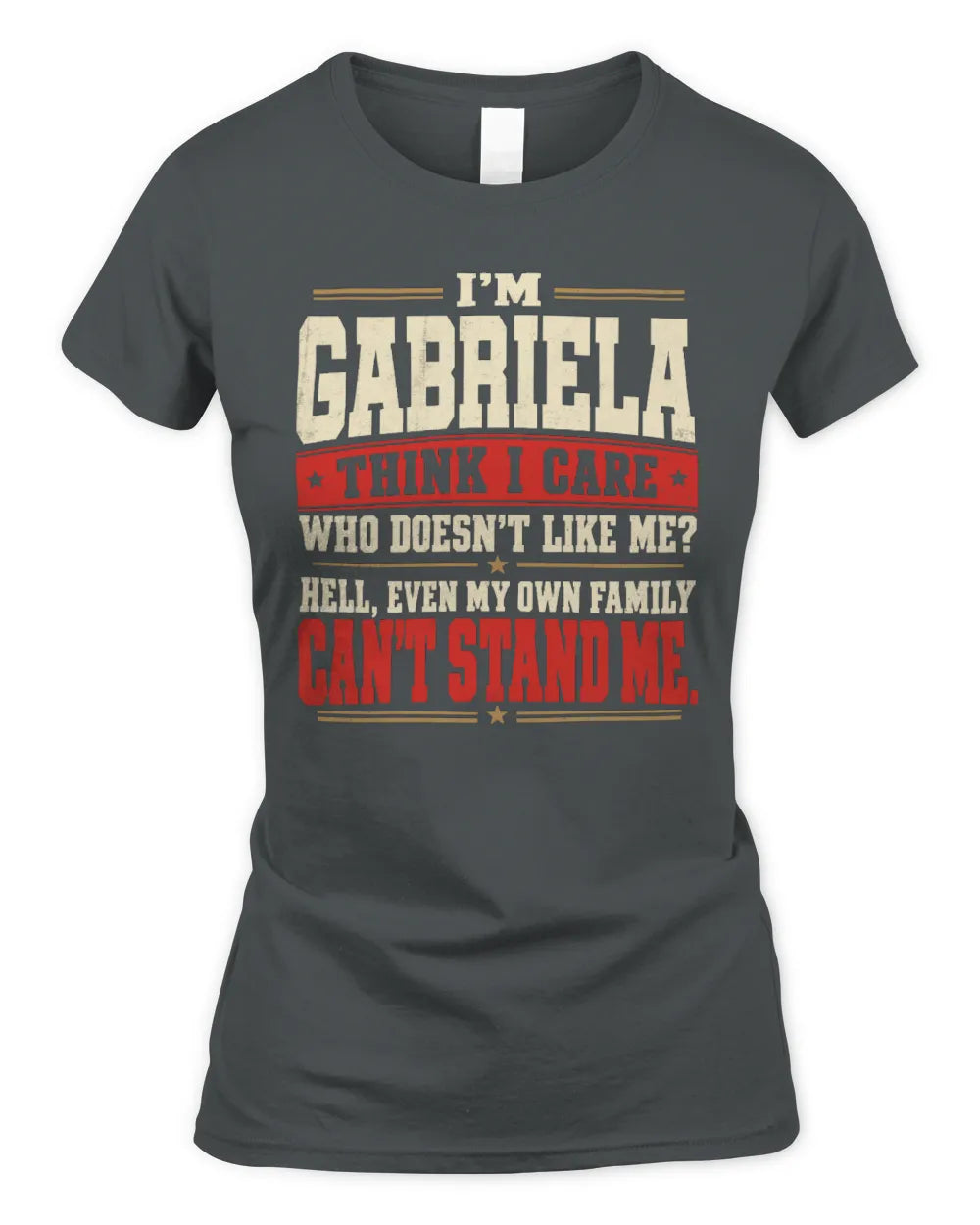 GABRIELA-KTL06-H009 I’m [NAME] – Think I Care? Personalized Funny T-Shirt - Women's Standard T-Shirt - Charcoal