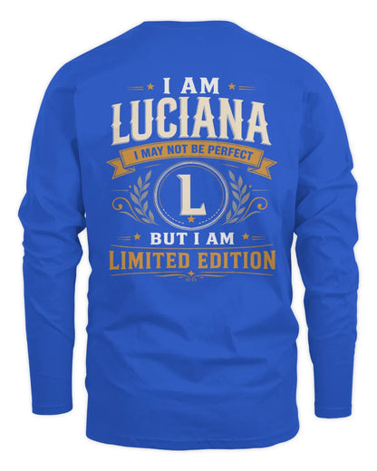 LUCIANA KT88-V9 - Personalized “I Am NAME I May Not Be Perfect, But I Am Limited Edition” - Men's Long Sleeved T-Shirt - Royal
