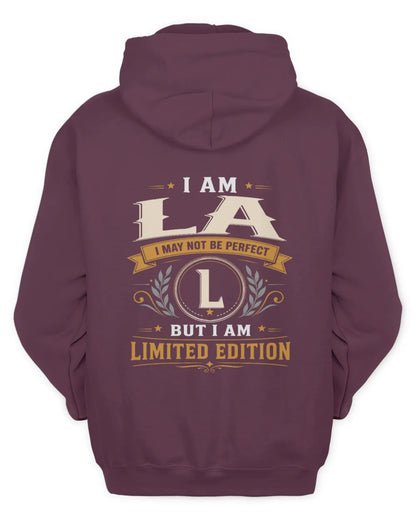 LA KT88-V9 - Personalized “I Am NAME I May Not Be Perfect, But I Am Limited Edition” - Unisex Hoodie - Maroon